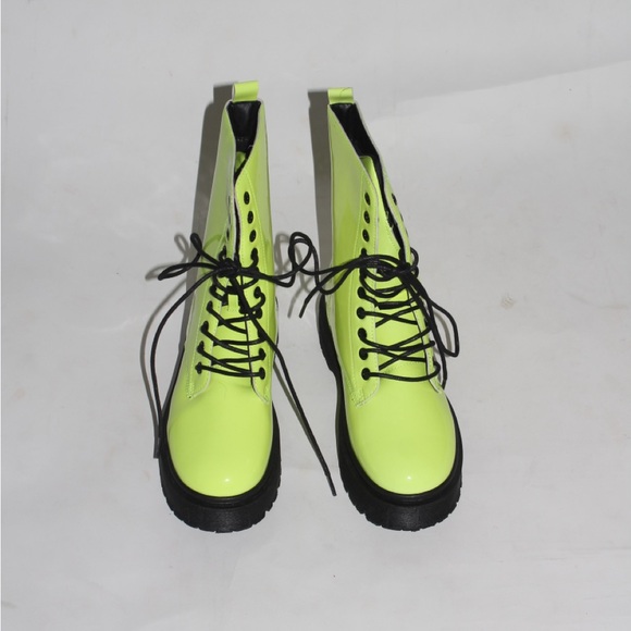 Neon Green Women's Lace-Up Boots - Picture 2 of 4